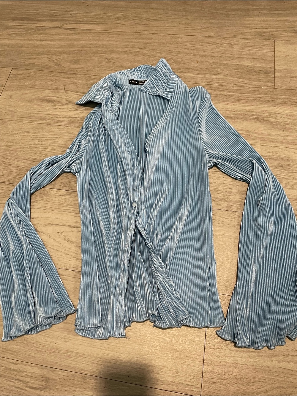 Light Blue Pleated Button-Front Top